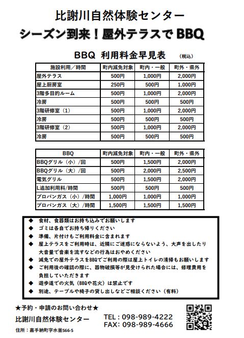 BBQ料金早見表